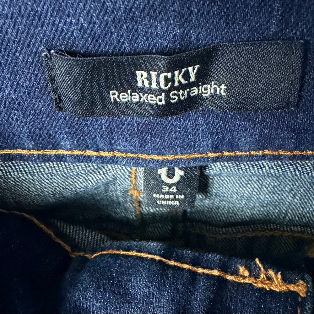 True Religion Ricky Flap Jeans Mens 34x32 Relaxed Straight Dark Wash - Picture 7 of 14